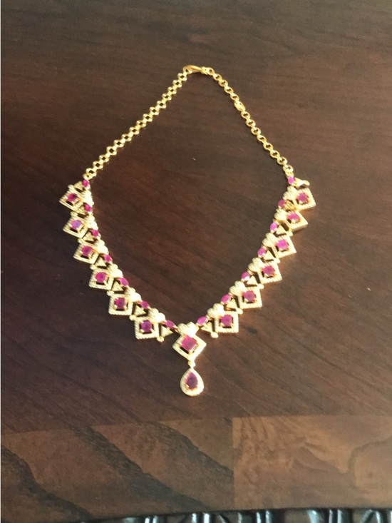 Gold-Tone red Stone Statement Necklace - Picture 2 of 9